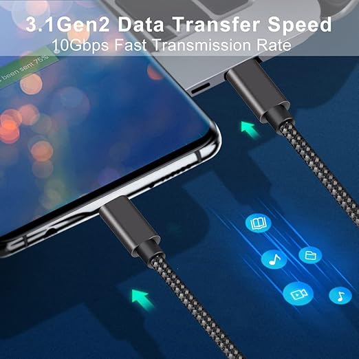 Force 100W Type-C to Type-C USB 3.1 Gen2 10 Gbps 4k@60hz Hızlı Şarj Data ve Görüntü Aktarım Kablosu Örgülü GN (3 Metre) - Görsel 3