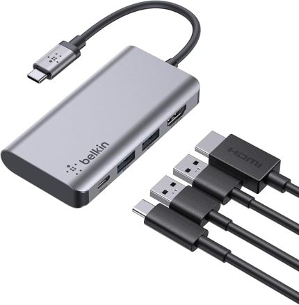 USB C 4'ü 1 Arada Çok Bağlantı Noktalı Adaptör (4K HDMI, USB-C 100W PD Geçişli Şarj ve Daha Fazlası için 2 x USB A Bağlantı Noktası ile)
