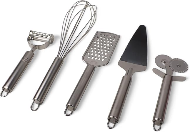 Paslanmaz Çelik 5’li Mutfak Seti, Paslanmaz Çelik Rende, Çırpıcı, Soyucu, Servis ve Hamur Kesici - Görsel 5