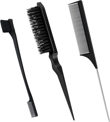 3 adet Sleek Topuz Fırça Seti, Çift Kenarlı Teasing Saç Fırçası ve Fare Kuyruğu Tarağı, Kıllar, Saç Kesimi, Saç Tarağı, Bakım Kenarları, Kuaför, Kadınlar, Bebekler, Çocuklar için