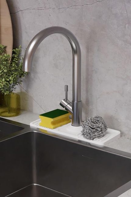 HOME Musluk Matı Elastik Silikon Mutfak Ve Banyo İçin Lavobo Su Tutucu Musluk Ve Batarya Matı, Beyaz