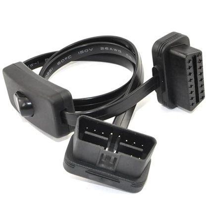 OBD 2 Kablo Kablosu, Güç Anahtarlı Ultra İnce 16 pinli M/F OBDII Uzatma Kablosu, Teşhis Düz Kablo Adaptör Konnektörü, 70 cm / 2,3 fit