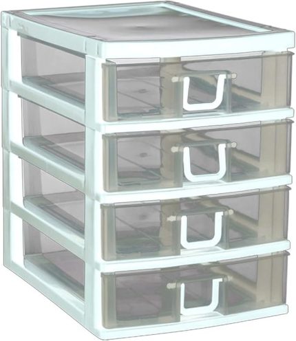 4 Gözlü Plastik Çekmeceli Takı Bileklik Evrak Organizer - AL3186 Beyaz