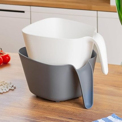 G-575 2 Parça Plastik Süzgeç Çok Amaçlı Makarna Meyve Sebze Pirinç Yıkama Süzgeci Gri Beyaz