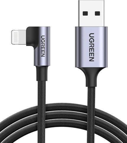 Örgülü 90 Derece Lightning iPhone Şarj ve Data Kablosu Siyah 2 Metre