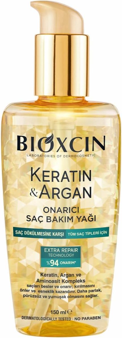 Keratin & Argan Onarıcı Saç Bakım Yağı 150 ml – Yıpranmış Saçlar İçin Nemlendirici ve Parlaklık Veren Bakım