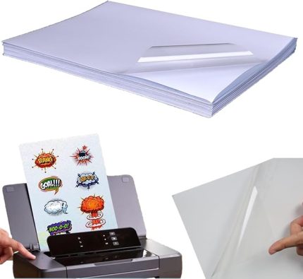 Baskı için çıkartma kağıdı, 20 yaprak A4 vinil çıkartma folyosu, kendinden yapışkanlı folyo, %100 şeffaf, lazer yazıcı ve mürekkep püskürtmeli yazıcı için, hızlı kurur, şeffaf kağıda