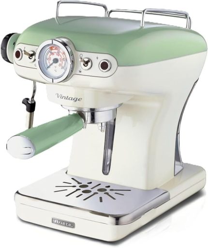 Vintage Espresso Makinesi Yeşil 1389/14 - Süt Köpürtme Başlığı, 900 Watt, 0,9 Litre Çıkarılabilir Su Tankı, Çıkarılabilir Damlama Tepsisi ve Bardak Tutucu, Bekleme Fonksiyonu