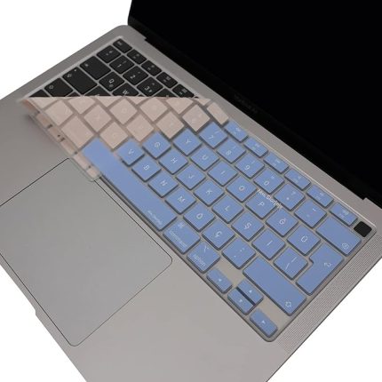 MacBook Air 13 inç Klavye Koruyucu – A2179/A2337 M1 Uyumlu • Türkçe Q Baskı Stiker • Ultra İnce Silikon Toz & Sıvı Koruma Filmi Mavi Pembe