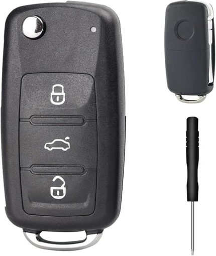araba anahtarı muhafazası, 3 düğmeli katlanır araba uzaktan kumanda anahtarı, çevirmeli anahtar kutusu, anahtar muhafazası uzaktan kumandası, Volkswagen VW Jetta Golf Passat Beetle ile uyumlu
