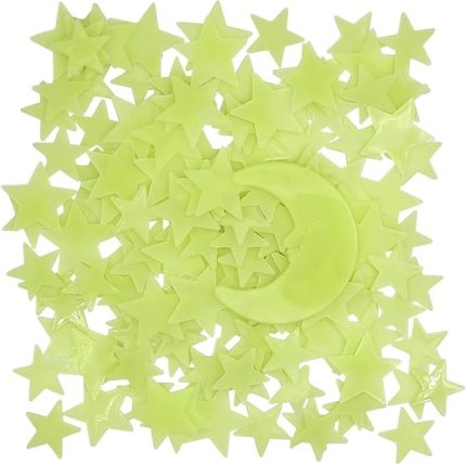 Parlayan Fosforlu Ay ve Yıldız Tasarımlı Dekoratif (50 Adet Yıldız)
