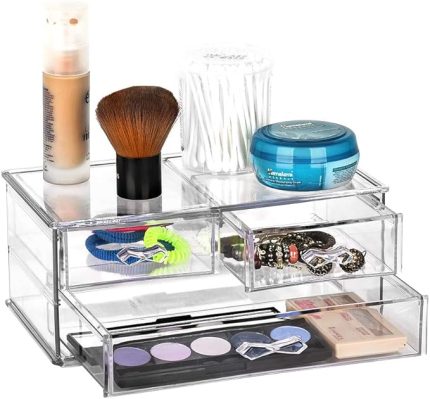 Makyaj Malzemesi Organizer Büyük Kristal Makyaj Masası Organizatörü Kozmetik Düzenleme Kutusu Güzellik Malzemesi Düzenleyici (Çekmeceli Model)
