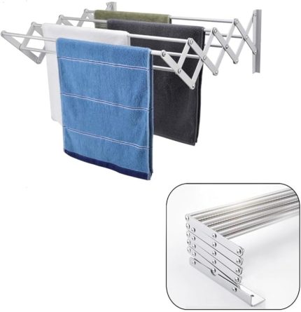 Çamaşır Balkon Kurutma Askısı Akordiyon Elbise Kurutmalık 70Cm-9 Çubuk Alüminyum Duvar Montajlı