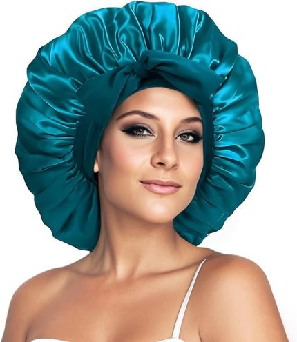 Saten saç başlığı, ipek başlık, elastik bantlı, uyku bonesi, saçlarınızı korur, uyumak için saten başlık, kadınlar ve kızlar için saç filesi (Kong mavisi)
