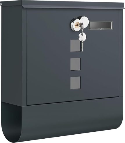 Posta Kutusu, Mektup Kutusu, Bakır Silindirli Kilit, Döner Kapaklı Pencere, Isim Etiketi, Gazete Bölmesi, Kolay Montaj, 10 x 30,8 x 33,8 cm, Antrasit, Gmb20Ag