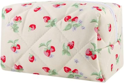 Kozmetik çantası, çilek limon desenli, el çantası, cüzdan, kişisel bakım çantası, düzenleyici, taşınabilir seyahat çantası, kadınlar ve kızlar için makyaj çantası, Sarı Çilek,