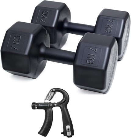 PS SPOR 7 KG DAMBIL X 2 ADET = 14 KG + SAYAÇLI AYARLANABİLİR EL YAYI SİYAH