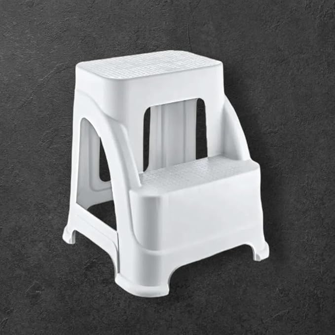 Basamaklı Kaymaz Büyük Boy Tabure - 120 KG Taşıma Kapasiteli - Basamaklı Tabure - Sert Plastik (Beyaz) - Görsel 2