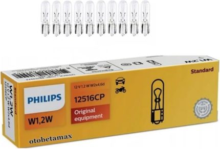 W1.2W T5 Gösterge Ampulü, 12516CP 12V, 10'lu Paket