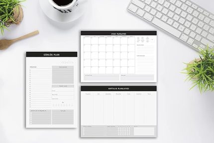 Tanıtım 3'lü Masaüstü Planlayıcı Set Siyah Kenarlı (Günlük, Haftalık, Aylık Planlayıcı)