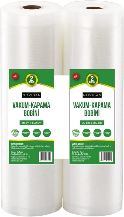 10 Metre (2 Adet 30cm X 5 Metre) Gofrajlı Tırtıklı Rulo Vakum Poşeti 2'li Bobin Vakumlama folyosu vakumlu rul, BPA içermez, tüm vakumlama makineleri için, kaynatılabilir, tekrar kullanılabilir…