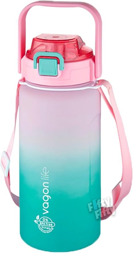 Tritan 1500ml Askılı-Pipetli/Pipetsiz Kullanım Çift Renk SoftTouch Motivasyon Matarası Çıkartma Hediyeli