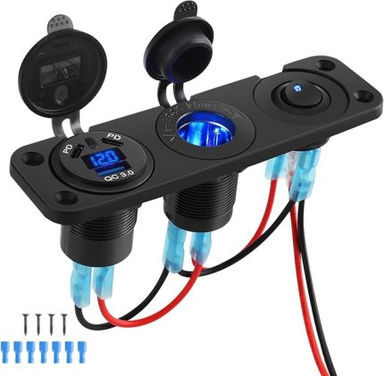 12 V Araç USB C Priz Çakmak Çift 45 W PD ve 18 W QC3.0 Dijital Voltmetre ve Bağımsız Şalterli 12V-24V Kamyon, Motorsiklet Tekne için