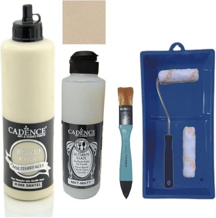 Mobilya Boyası-Cadence Multisurface H-006 Dantel 500Ml Ultimate Vernik Mat 250Ml Saten Rulo Set Dantel Tek Ebat
