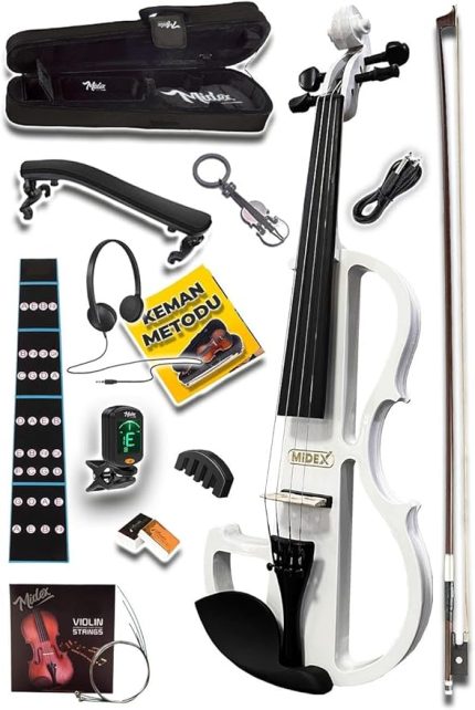 RCZ-606W Elektro Keman Seti Beyaz (Kulaklık Kablo Metod Tuner Yastık)