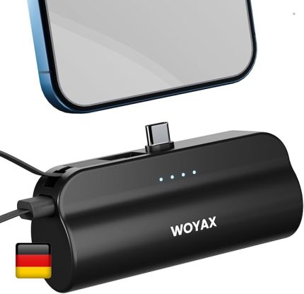 Type-C Soketli Mini Powerbank 5000mAh 2 Type-C Port Dahili Kablolu Taşınabilir Şarj Cihazı (Siyah)