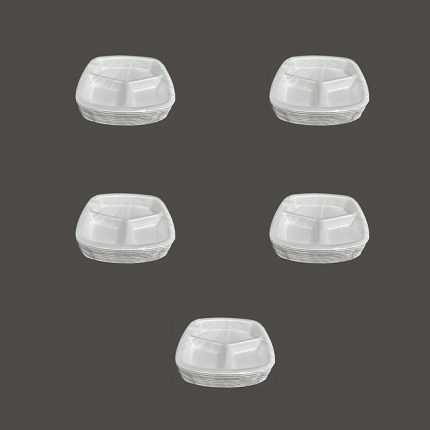 Tek Kullanımlık Köpük 3 Bölmeli Tabldot Köpük Tabak - 23.5x25 Cm. - 10 Adetlik 5 Paket