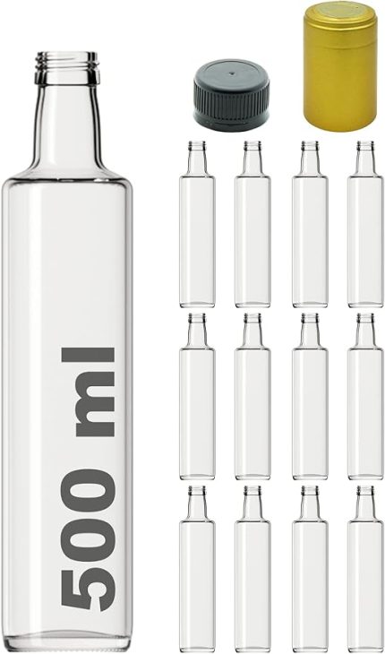 500 ml Şeffaf Dorika Kilitli Kapaklı ve Kapüşonlu Boş Cam Şişe 12 Adet