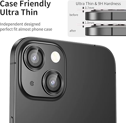 İphone Alüminyum Alaşım Çerçeveli Tempered Glass Kamera Lens Koruyucu (İphone 13, Black) - Görsel 4