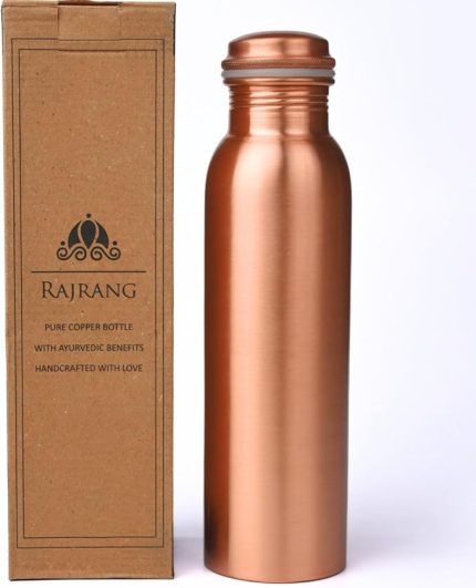 BRINGING RAJASTHAN TO YOU Saf Bakır Su Şişesi 1 Litre - Sızdırmaz Tasarım Bakır Gemi Ayurveda Sağlık Yararları 34 Oz Spor, Fitness, Yoga Şişesi için
