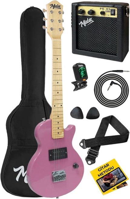 CEG-34PK 5-8 Yaş Çocuklar İçin Amfili Full 1/2 34 İnç Elektro Gitar Seti Pembe