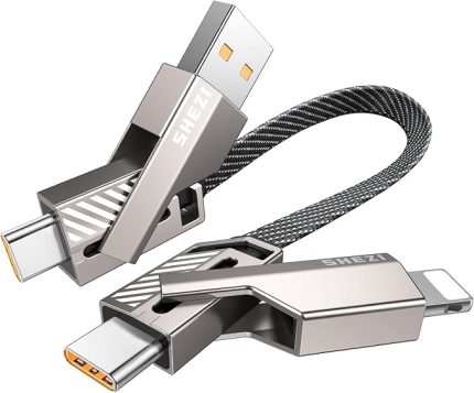 4'ü 1 arada USB C Kablosu [45W Hızlı Şarj ve Veri Senkronizasyonu] Düz Örgülü USB C - USB C Şarj Kablosu L/Tip C/USB A Çoklu Bağlantı Noktaları iPhone iPad MacBook Samsung için - 1ft (SHEZI