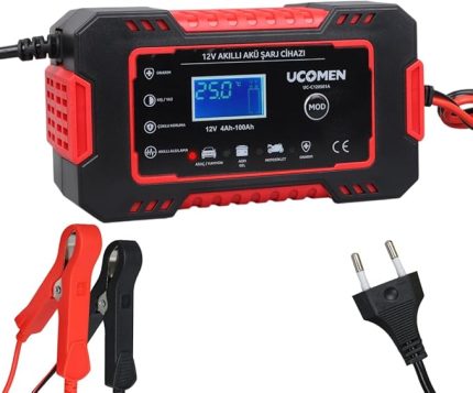 Volt 6 Amper Led Göstergeli Akü Şarj Cihazı, Jel Asitli Sulu Kuru Kurşun Akülere Uygun, Takviye Yapamamaktadır, Kırmızı, Ucomen,