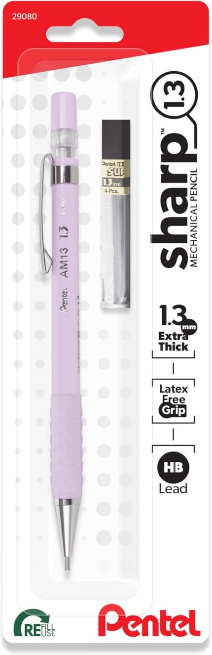Sharp 1.3 Mekanik Kurşun Kalem, (1,3 mm), Ekstra Kalın Çizgi, Dolum Kurşun Dahil, Yazma/Ofis/Test Alma Kalemi, Pastel Menekşe Fıçı (AM13LBPV)