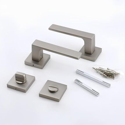 İNOX Wc-Banyo Kapı Kolu Kare Rozetli Sağa Sola Uygun İç Dış Kapısı Kilitlenebilir 1 Takım