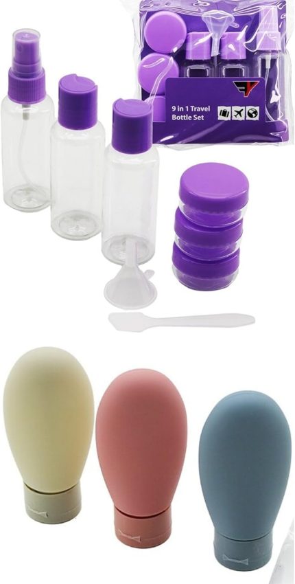 13 Parça Seyahat Şişe Seti – Parfüm, Şampuan, Krem, Losyon için Uçak Uyumlu Taşınabilir Kaplar – Fermuarlı PVC Çantalı & Hunili Spatulalı Valiz Düzenleyici Seyahat Şişesi Kiti