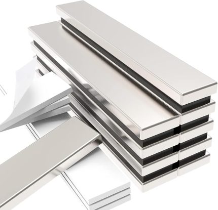 Mıknatıslar kendinden yapışkanlı güçlü, 60 x 10 x 3 mm | 10 adet neodim mıknatıs, ekstra güçlü, güçlü mıknatıslar, dikdörtgen, ofisler, mutfaklar ve depo için yapışkan mıknatıslar