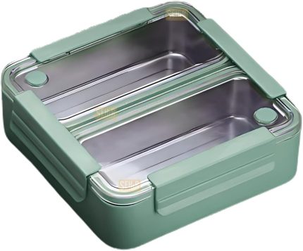 Bento 1100ml Lunchbox Tek Katlı 2 Bölmeli Paslanmaz Çelik Sefer Tası Yemek Kutusu (Yeşil)
