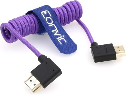 2.1 8K HDMI - HDMI Kablosu Yüksek Hızlı İnce HDMI Erkek - Erkek Genişletici Mor Sarmal Kablo Atomos Ninja V, Sony a7siii, Portkeys BM5 Monitör (Sağ HDMI-Sol HDMI, Mor)