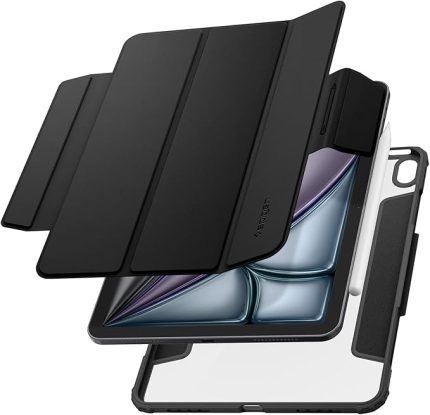 iPad Air 11" (M4 2026 / M3 2025 / M2 2024) ile Uyumlu Kılıf Air Skin Pro Manyetik Stand özellikli Sararmaya Dayanıklı Siyah Kapak - ACS07758 (Spigen TR Garantili)