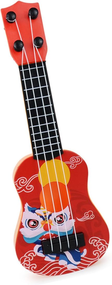 Mini Çocuk Ukulele, 4-String Ukulele Oyuncak Karikatür Aslan Günlük Eğlence Için Hafif (Kırmızı)