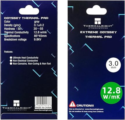 Thermalright Termal Ped 3 mm 12,8 W/mK, 85x45x3.0 mm, İletken Olmayan Isı Direnci, Odyssey Silikon Termal Pedler PC PS5 PS4 Dizüstü Bilgisayar Soğutucu GPU/CPU/SSD/VRAM/LED Soğutucu