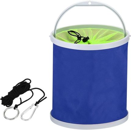 Balık Tutma Kovası, 11 Litre (2,9 Galon), Katlanabilir Kova, Katlanabilir Su Kabı, Anahtarlıklı Dış Mekan, Seyahat için, Mavi