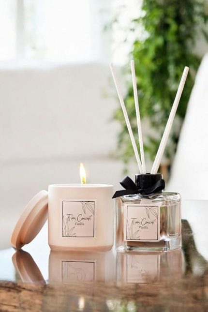 2'li Vanilya Oda Kokulusu Ve Beton Mum Seti