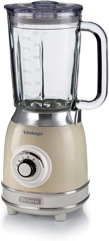 Vintage Cam Blender Bej 0583/03-1,5 Litre Kapasiteli Cam Sürahi, 4 Hız Kademesi, Pulse Özelliği ve Buz kırma Fonksiyonu, 4 Paslanmaz Çelik Bıçak ile Güçlü Performans