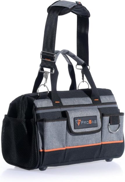 Geniş Ağızlı Ağır Hizmet Bez Alet Takım Çantası, Gri/Siyah.